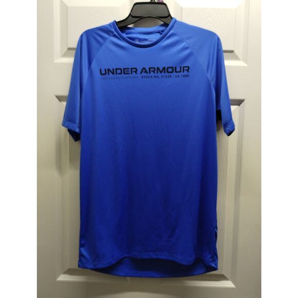 Under Armour Men's Size Medium Loose Blue Spellout Short Sleeve Athletic T-Shirt - Picture 1 of 7